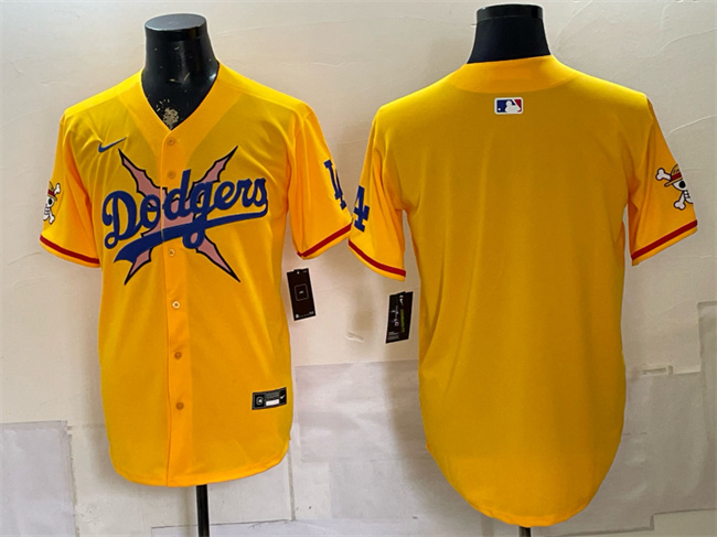Men's Los Angeles Dodgers x One Piece Blank Yellow Vapor Premier Limited Stitched Baseball Jersey Men's Los Angeles Dodgers x One Piece Blank Yellow Vapor Premier Limited Stitched Baseball Jersey